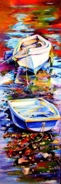 绘画 标题为“Boats on the shore” 由Anna Brigitta Kovacs (KAB), 原创艺术品, 丙烯