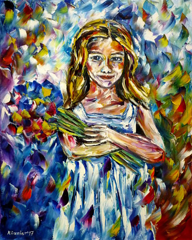 Mädchen mit Blumen "Mädchen mit Blumen" başlıklı Tablo Mirek Kuzniar tarafından, Orijinal sanat, Petrol