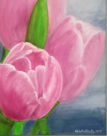 Painting titled "Girl tulip" by Azd, Original Artwork, Acrylic