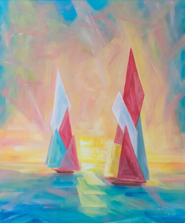 Painting titled "Under Sail" by Galina Vasiljeva, Original Artwork, Oil