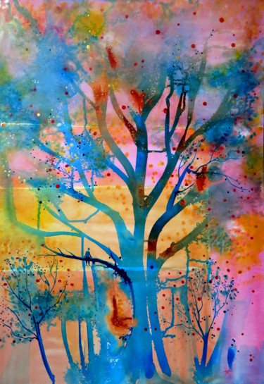 De la terre jusqu'au ciel - encres acryliques Painting titled "De la terre jusqu'a…" by Clau Redier-Clément, Original Artwork, Ink