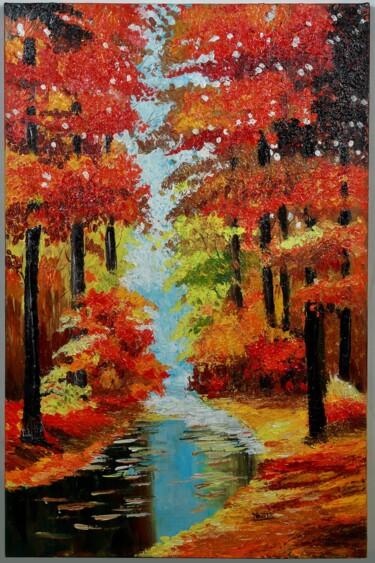Autumn Road Peinture intitulée "Autumn Road" par Nasser Chakkiwala, Œuvre d'art originale, Acrylique Monté sur Châssis en bois