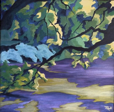 Painting titled "Eaux Dormantes" by Frédérique Rouquette, Original Artwork, Acrylic Mounted on Wood Stretcher frame