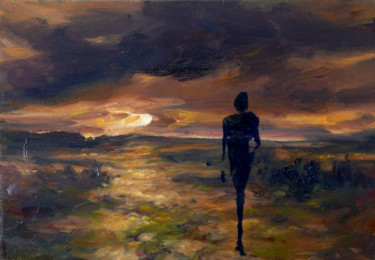 Painting titled "sunset" by Mathieu Clément, Original Artwork, Oil
