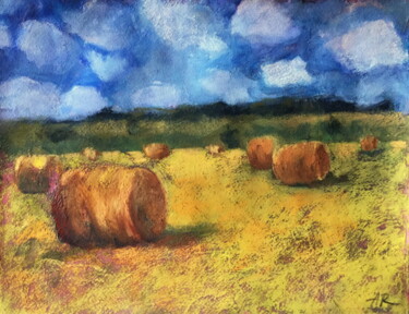 图画 标题为“STACKS IN THE FIELD…” 由Lena Ru, 原创艺术品, 粉彩
