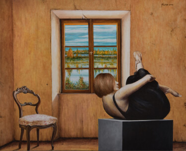 Peinture intitulée "Femme en robe noir…" par Plumerand Frédéric, Œuvre d'art originale, Huile