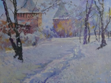 Снегопад. Pittura intitolato "Снегопад." da Vladimir Kuriakov (Vladimir Kuryakov), Opera d'arte originale, Olio Montato su Cartone