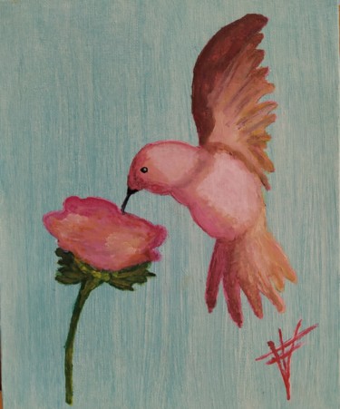 Colibrí rosa Peinture intitulée "Colibrí rosa" par Vidal Fernández Richart, Œuvre d'art originale, Acrylique