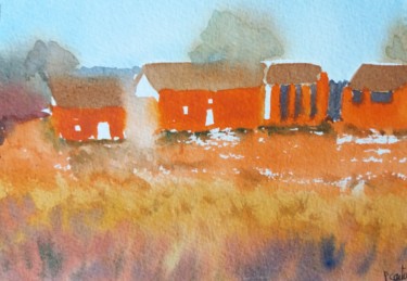 Peinture intitulée "Village des hauts p…" par Pascale Coutoux, Œuvre d'art originale, Aquarelle