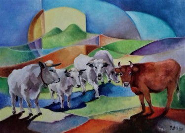 Peinture intitulée "Dans le Gard" par Martine Woellet, Œuvre d'art originale, Huile Monté sur Châssis en bois