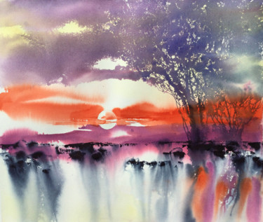 Soleil fondu Peinture intitulée "Soleil fondu" par Diane Beaulieu, Œuvre d'art originale, Aquarelle