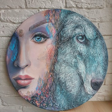 The she-wolf (female wolf) Painting titled "The she-wolf (femal…" by Anna Shuvaeva, Original Artwork, Acrylic Mounted on Wood Stretcher frame