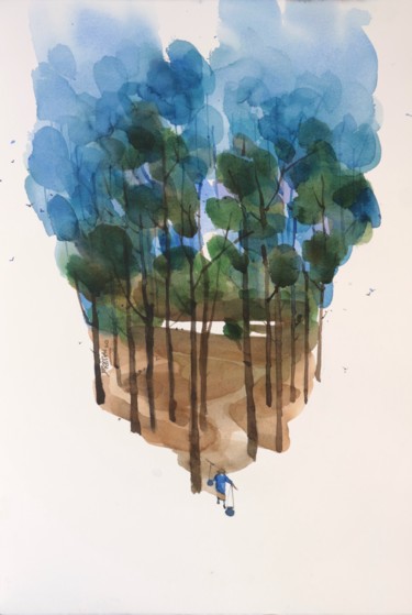 绘画 标题为“Fetching water: SOLD” 由Prashant Prabhu, 原创艺术品, 水彩