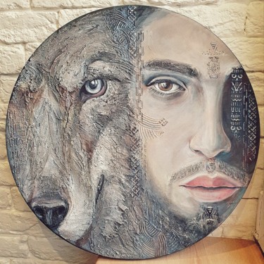 The Wolf Man Painting titled "The Wolf Man" by Anna Shuvaeva, Original Artwork, Acrylic Mounted on Wood Stretcher frame