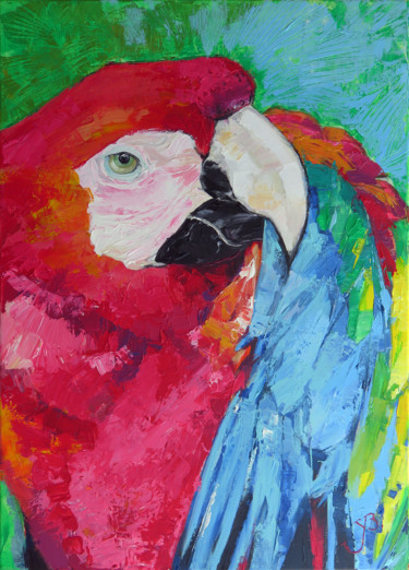 Peinture intitulée "Perroquet 50x70" par Yan Bragance, Œuvre d'art originale, Acrylique