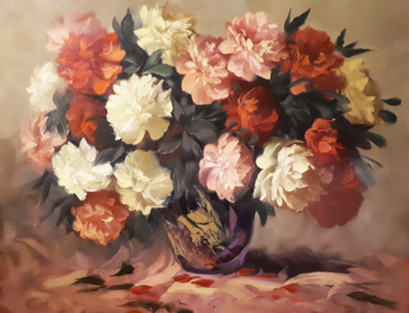 Peonies (100x80cm, oil painting, palette knife) Pintura intitulada "Peonies (100x80cm,…" por Kamo Atoyan, Obras de arte originais, Óleo Montado em Armação em madeira