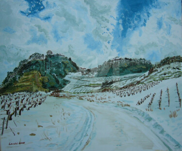 Peinture intitulée "Chemin de neige dan…" par Francis Lardé, Œuvre d'art originale, Huile Monté sur Châssis en bois