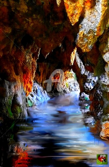 La grotte inondée Arts numériques intitulée "La grotte inondée" par Pierre Peytavin, Œuvre d'art originale, Travail numérique 2D