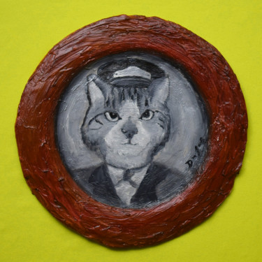 Pintura intitulada "Gato cinza" por Leo Du Lac, Obras de arte originais, Óleo