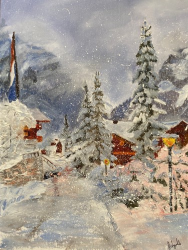 Christmas Eve in Grindelwald Switzerland Ζωγραφική με τίτλο "Christmas Eve in Gr…" από Artyukh, Αυθεντικά έργα τέχνης, Λάδι