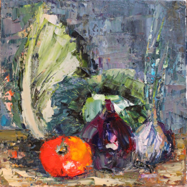 Still life vegetables Painting titled "Still life vegetabl…" by Oleg Sharapanovsky, Original Artwork, Oil Mounted on Wood Stretcher frame
