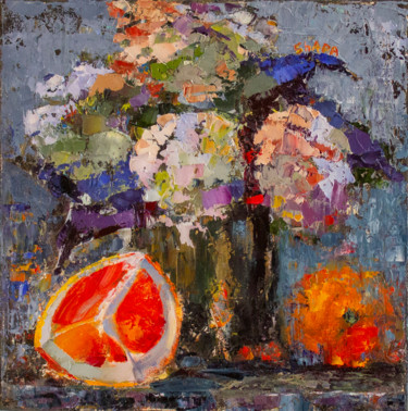 Floral Still Life Hydrangea and Citrus Ζωγραφική με τίτλο "Floral Still Life H…" από Oleg Sharapanovsky, Αυθεντικά έργα τέχνης, Λάδι Τοποθετήθηκε στο Ξύλινο φορείο…