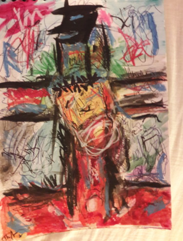 Dessin intitulée "Christ souriant sur…" par Thierry Marcel Blatt, Œuvre d'art originale, Gouache