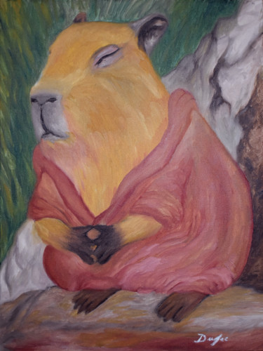 Painting titled "Capivara mística" by Leo Du Lac, Original Artwork, Oil