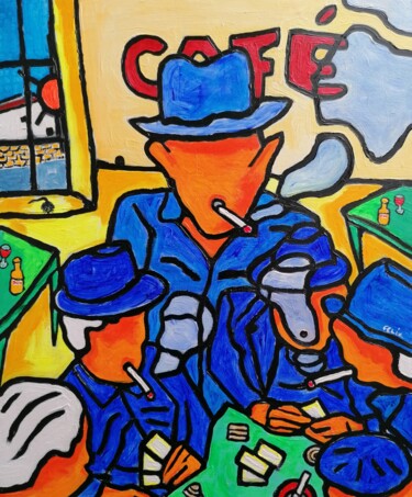 Peinture intitulée "La partie de cartes." par Marc Felix, Œuvre d'art originale, Acrylique Monté sur Châssis en bois
