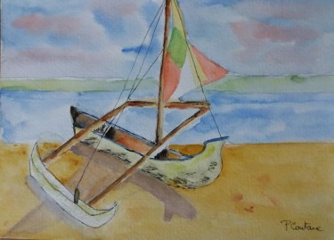 Peinture intitulée "pirogue à balancier…" par Pascale Coutoux, Œuvre d'art originale, Aquarelle