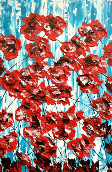 绘画 标题为“Poppies On Blue 2” 由Daniel Urbaník, 原创艺术品, 丙烯