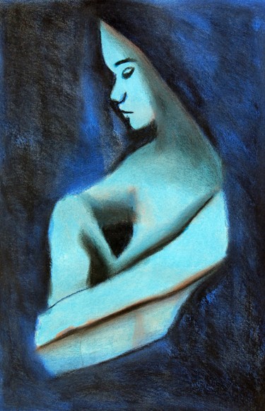 Drawing titled "Blue Nude" by Robert Grubbs, Original Artwork, Pastel