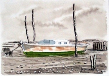 Peinture intitulée "Pinasse verte" par Alain Chevrignac, Œuvre d'art originale