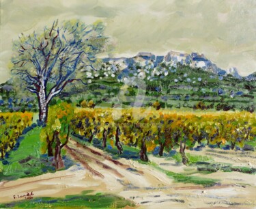 Painting titled "Automne aux Baux" by Francis Lardé, Original Artwork, Oil Mounted on Wood Stretcher frame