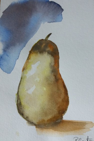 Peinture intitulée "poire sous ciel d'o…" par Pascale Coutoux, Œuvre d'art originale, Aquarelle