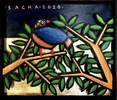 绘画 标题为“oiseau bleu dans l’…” 由Sacha Schwarz, 原创艺术品, 丙烯