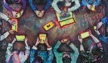 Painting titled "life in pixels" by Yaseneva Svetlana, Original Artwork, Acrylic