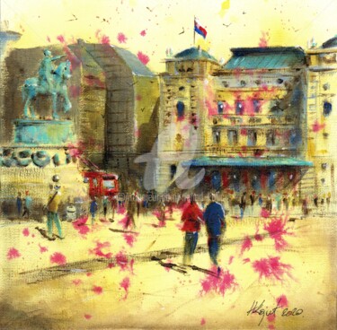 Scars of Republic Square Belgrade 20x20cm 2020 Painting titled "Scars of Republic S…" by Nenad Kojić, Original Artwork, Acrylic Mounted on Cardboard