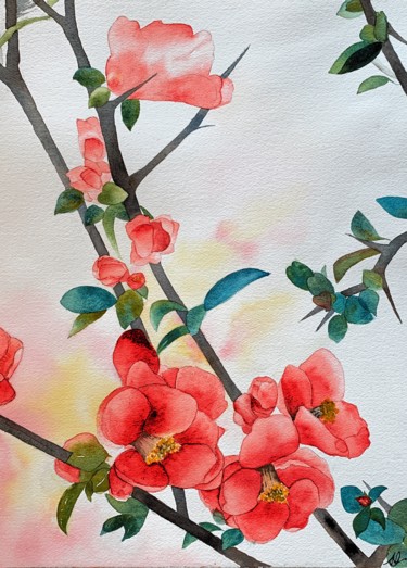 Painting titled "Délicates fleurs, p…" by Aline Demarais, Original Artwork, Watercolor