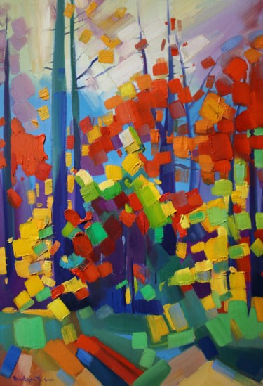 Autumn forest (45x65cm, oil painting, ready to hang) Pintura intitulada "Autumn forest (45x6…" por Tigran Aveyan, Obras de arte originais, Óleo Montado em Armação em madeira