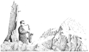 Drawing titled "saxophonist" by Jure Kralj, Original Artwork, Ink