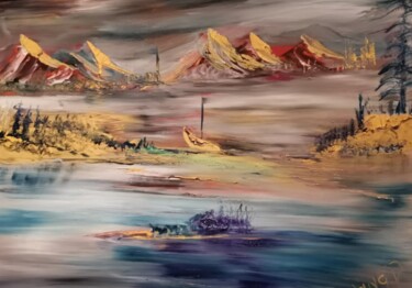 Peinture intitulée "River Lake 9" par Pascal Jung, Œuvre d'art originale, Huile Monté sur Châssis en bois