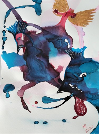 Peinture intitulée "Angel prayer." par Marie Ruda, Œuvre d'art originale, Aquarelle