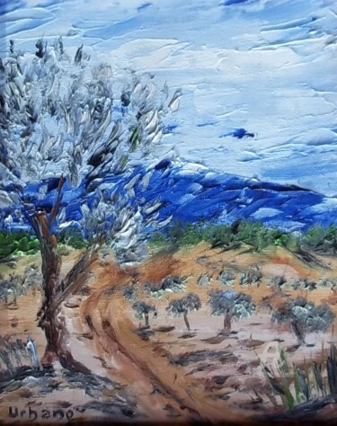 Painting titled "Les Oliviers" by Roberto Urbano, Original Artwork, Oil