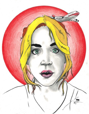 Tekening getiteld "The Flight Attendant" door John Creekmore, Origineel Kunstwerk, Inkt