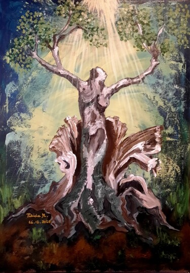 Painting titled "Survivance" by Patricia M. Le Démon Du Crayon, Original Artwork, Acrylic Mounted on Wood Stretcher frame