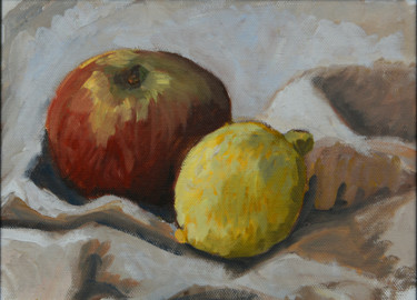 Peinture intitulée "POMME ET CITRON" par Nicolas Brandicourt, Œuvre d'art originale, Huile