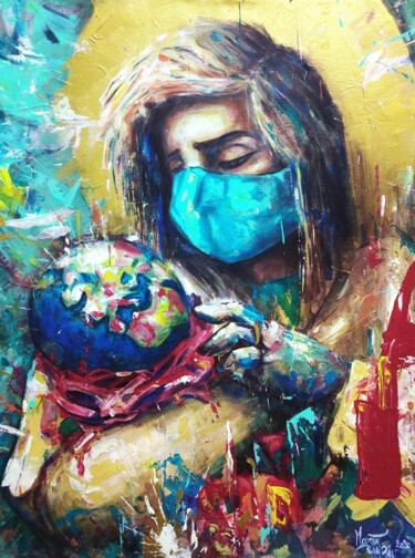 Peinture intitulée ""L'Ange Gardien "" par Mustapha Taaba (TAABAART), Œuvre d'art originale, Acrylique