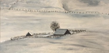Buron de Régambal Haut - Aubrac Pintura titulada "Buron de Régambal H…" por Geneviève Madrigal, Obra de arte original, Oleo Montado en Bastidor de camilla d…