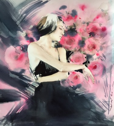 Painting titled "Thu huong coco “Bla…" by Thu Huong Coco, Original Artwork, Watercolor
